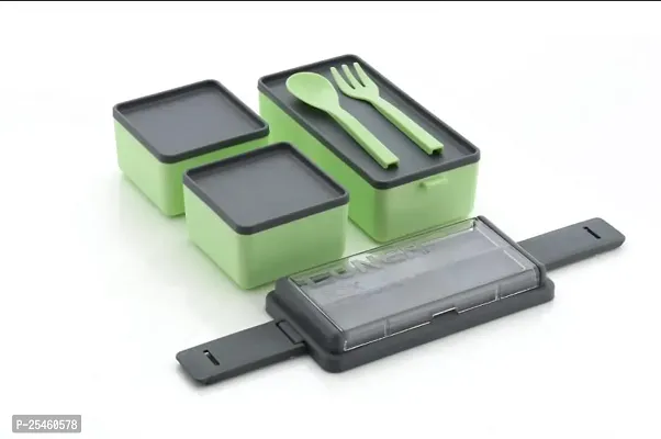 Durable Lunch Box For Kids, School And Office With A Fork, A Spoon And A Pair Of Chopsticks -Green