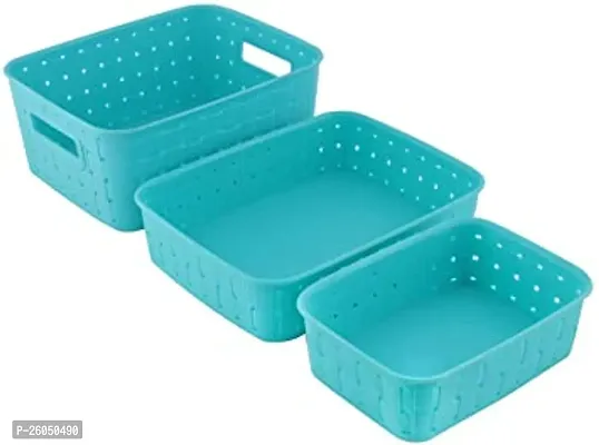 Multipurpose Smart Shelf Plastic Basket Set 3 Pc Storage Basket For Fruits, Vegetables, Magazines, Cosmetics Storage Basket(pack of 3)-thumb0