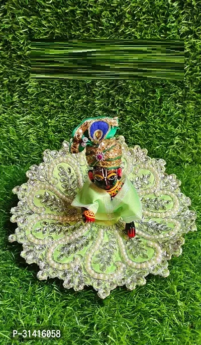 Light Green colour Mirror  Motee Fancy Work Elegance for Laddu Gopal Size 0