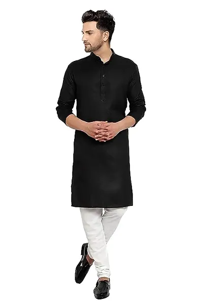 Krishnam Fashion Ethnic Look Solid Kurta Chinese Collar Full Sleeve Classic Kurta Special for Men's (S, Black)