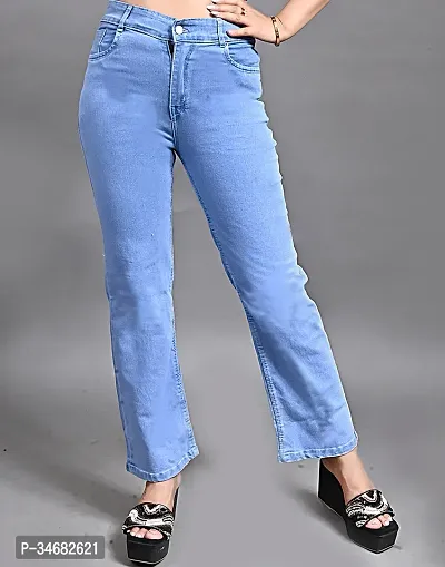 Stylish Denim Straight Fit Light  Blue Jeans For Women-thumb0