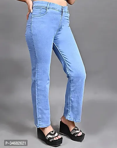 Stylish Denim Straight Fit Light  Blue Jeans For Women-thumb5