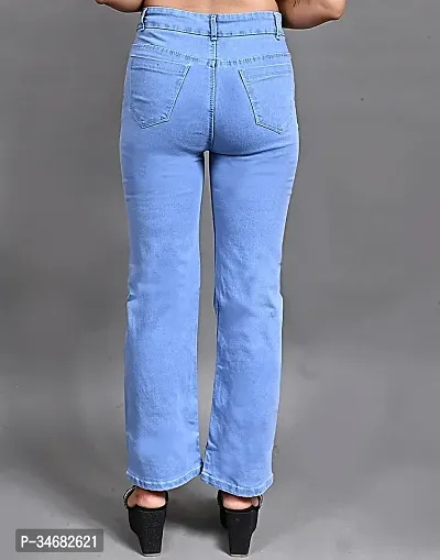 Stylish Denim Straight Fit Light  Blue Jeans For Women-thumb2