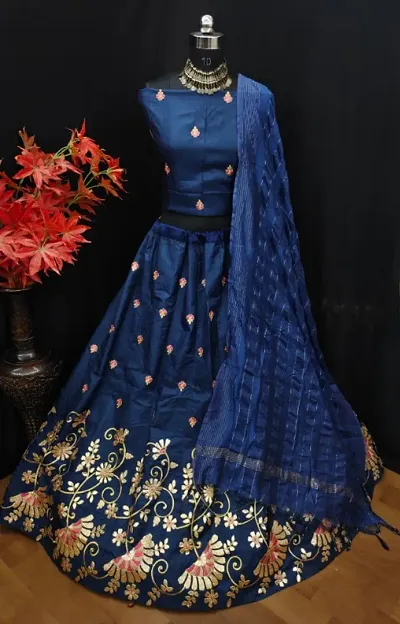 Trendy Womens Silk Embroidered Lehenga Choli