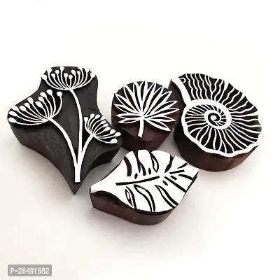 Leaf Design 4 Piece Set Wooden Printing Blocks Hand Carving Stamps Use For Saree, Kurti, Duppata, Paper Printing And Design On Shisham Wood