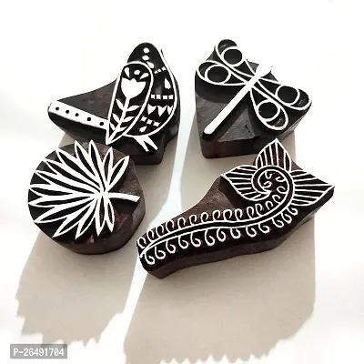 Wooden Printing Blocks 4 Piece Set Bird, Leaf And Design Hand Carving Stamps Use For Printing Blocks-thumb0