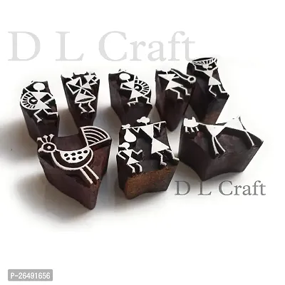 Wooden Printing Blocks 8 Piece Set Warli Type Blocks-thumb2