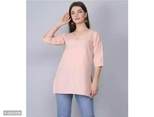 Beautiful Khadi Cotton Peach Striped Kurta For Women-thumb0