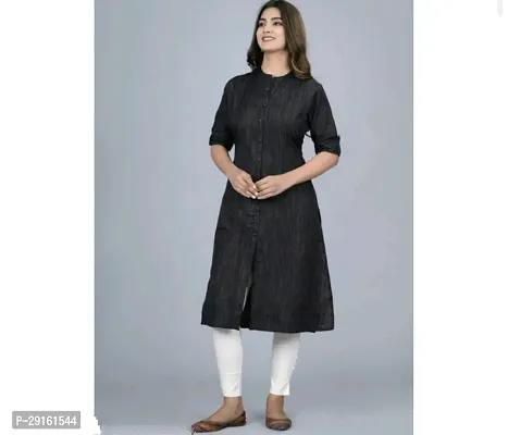 Beautiful Khadi Cotton Black Solid Kurta For Women-thumb0