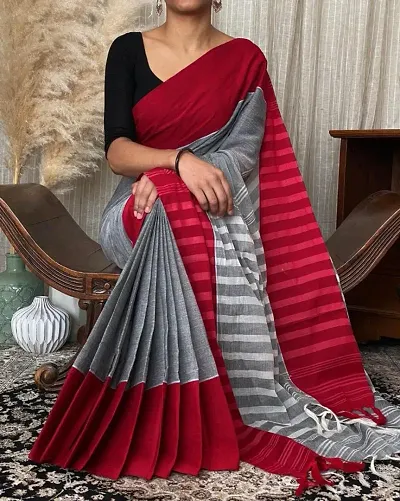 Attractive Khadi Woven Design Sarees With Blouse Piece