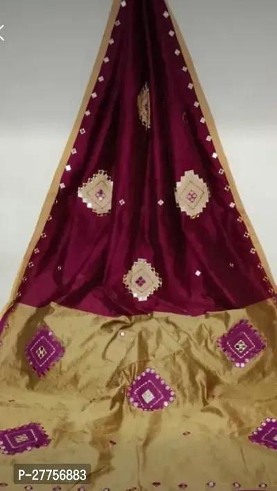 Stylish Handloom Cotton Silk Mirror Work Saree With BP