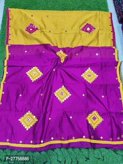 Stylish Handloom Cotton Silk Mirror Work Saree With BP