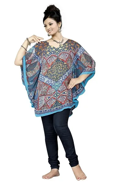 High Street Fashion Women's Poly Georgette Kaftan (Multicolour, XL)