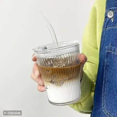 Classic Drink Coffee Glass Cup With Lid And Straw Pack Of 1 470 Ml-thumb0