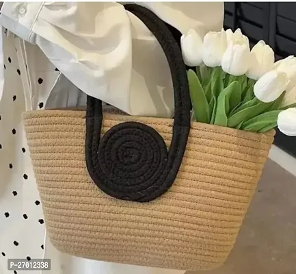 Women Stylish Beige Jute Self Pattern Handbag