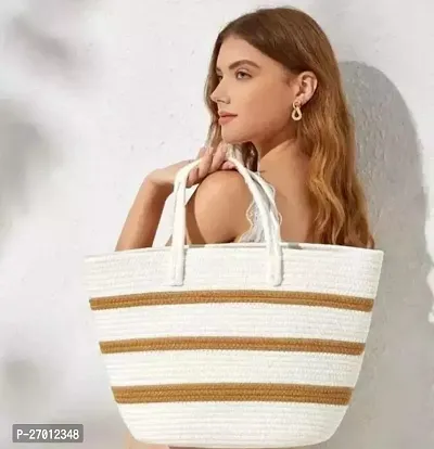 Women Stylish White Jute Self Pattern Handbag