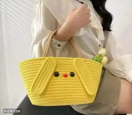 Women Stylish Yellow Jute Self Pattern Handbag
