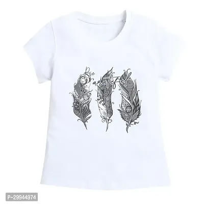 Stylish White Cotton Printed T-Shirt For Girl