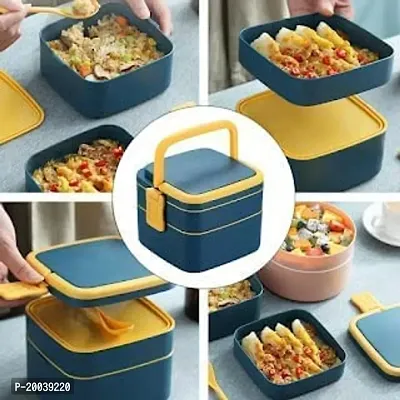 Compartment Double-Layer Square Lunch Box with Handle Lunch Box Stainless Steel Tiffin Box for Boys Girls School And Office Men.-thumb0