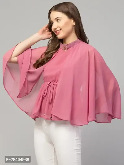 Elegant Pink Georgette Solid Regular Length Top For Women