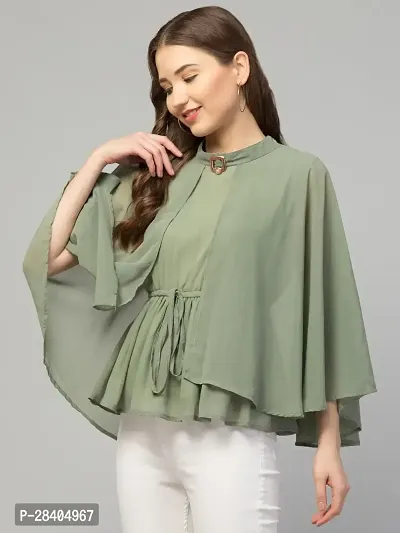 Elegant Green Georgette Solid Regular Length Top For Women