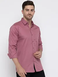 Stylish Pink Cotton Solid Long Sleeves Shirt For Men-thumb1