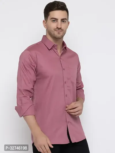 Stylish Pink Cotton Solid Long Sleeves Shirt For Men-thumb2