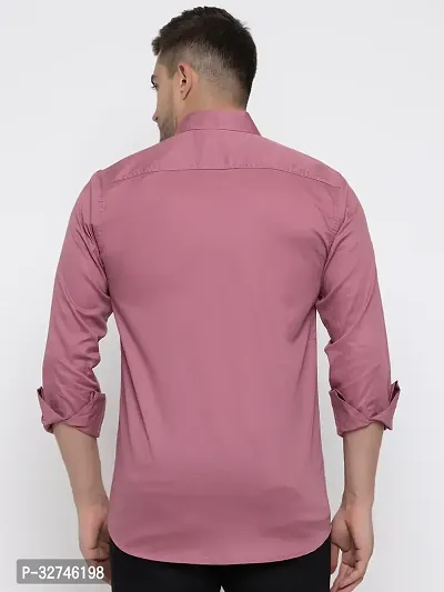 Stylish Pink Cotton Solid Long Sleeves Shirt For Men-thumb3