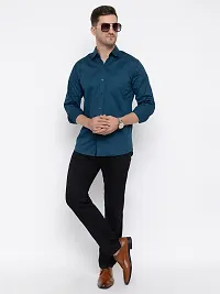 Stylish Blue Cotton Solid Long Sleeves Shirt For Men-thumb1