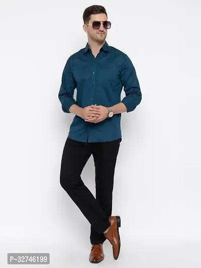 Stylish Blue Cotton Solid Long Sleeves Shirt For Men-thumb2