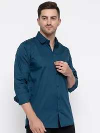 Stylish Blue Cotton Solid Long Sleeves Shirt For Men-thumb2