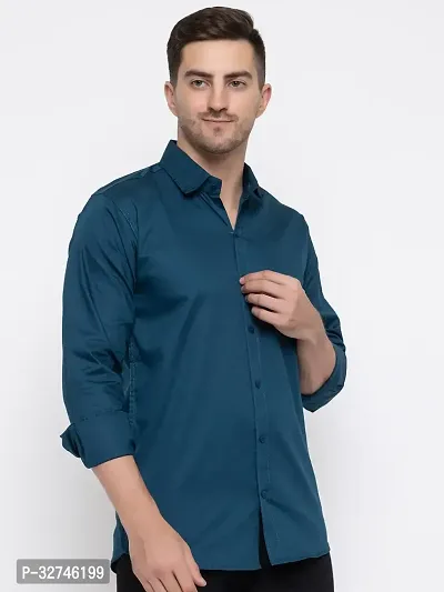 Stylish Blue Cotton Solid Long Sleeves Shirt For Men-thumb3