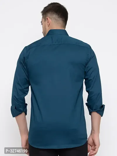 Stylish Blue Cotton Solid Long Sleeves Shirt For Men-thumb2