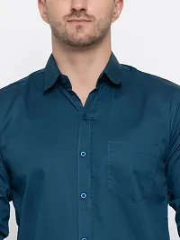 Stylish Blue Cotton Solid Long Sleeves Shirt For Men-thumb3