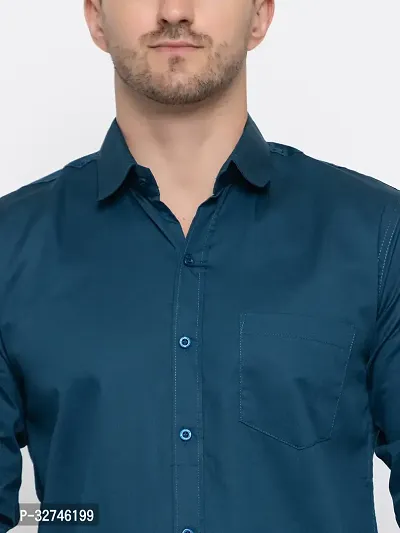 Stylish Blue Cotton Solid Long Sleeves Shirt For Men-thumb4