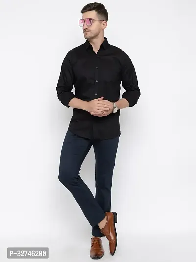 Stylish Black Cotton Solid Long Sleeves Shirt For Men-thumb4