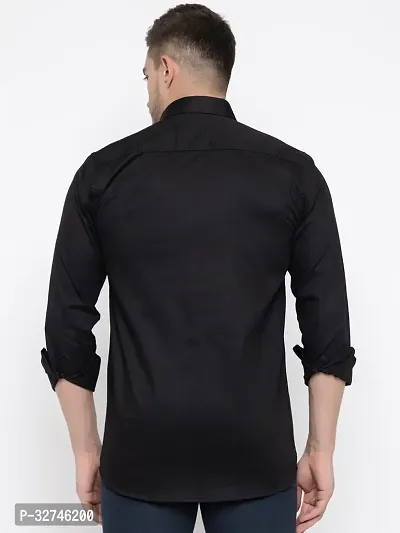 Stylish Black Cotton Solid Long Sleeves Shirt For Men-thumb5