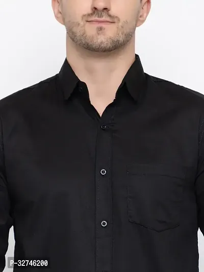 Stylish Black Cotton Solid Long Sleeves Shirt For Men-thumb3