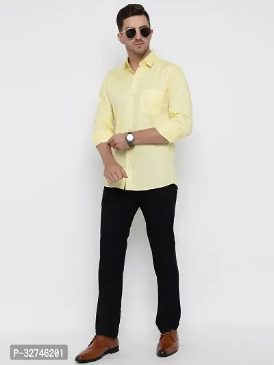 Stylish Yellow Cotton Solid Long Sleeves Shirt For Men-thumb2