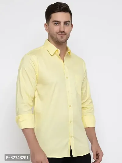 Stylish Yellow Cotton Solid Long Sleeves Shirt For Men-thumb3