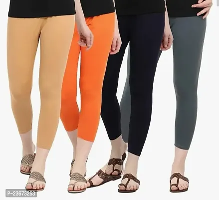 Stunning Cambric Cotton Solid Leggings For Women, Pack Of 4