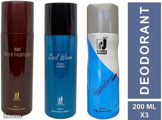 Paris Royal Marriage And Cool Wave And Signature J Paris Deodorant For Men And Women -200 ml each, Pack Of 3