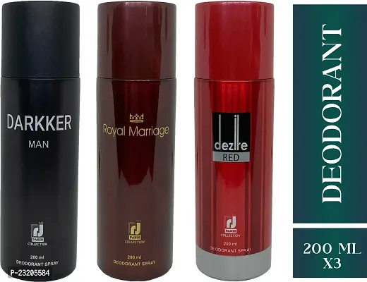 Paris Darkker Man And Royal Marriage And Dezire Red J Paris Deodorant For Men And Women -200 ml each, Pack Of 3-thumb0