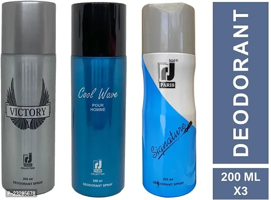 Paris Victory And Cool Wave And Signature J Paris Deodorant For Men And Women -200 ml each, Pack Of 3