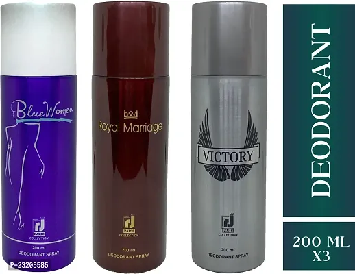 Paris Blue Women And Royal Marriage And Victory J Paris Deodorant For Men And Women -200 ml each, Pack Of 3