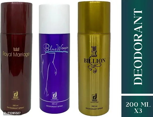 Paris Royal Marriage And Blue Women And Billion J Paris Deodorant For Men And Women -200 ml each, Pack Of 3