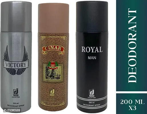 Paris Victory And Cinar And Royal Man J Paris Deodorant For Men And Women -200 ml each, Pack Of 3