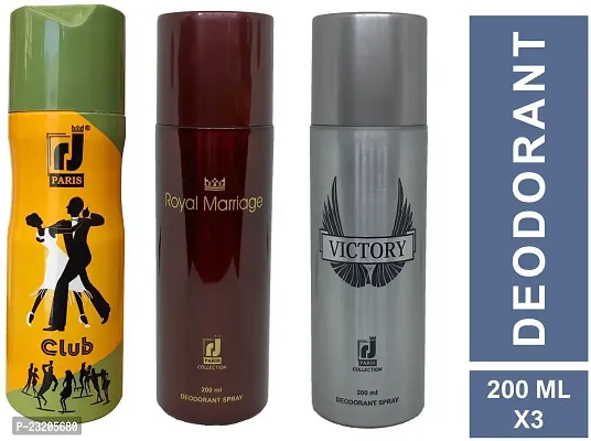 Paris Club And Royal Marriage And Victory J Paris Deodorant For Men And Women -200 ml each, Pack Of 3