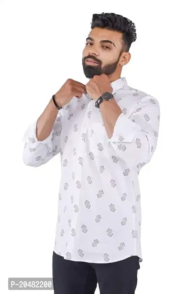 LOOMPAS Full Sleeve Printed Regular Fit Casual Shirt (White)-thumb2