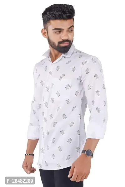 LOOMPAS Full Sleeve Printed Regular Fit Casual Shirt (White)-thumb3